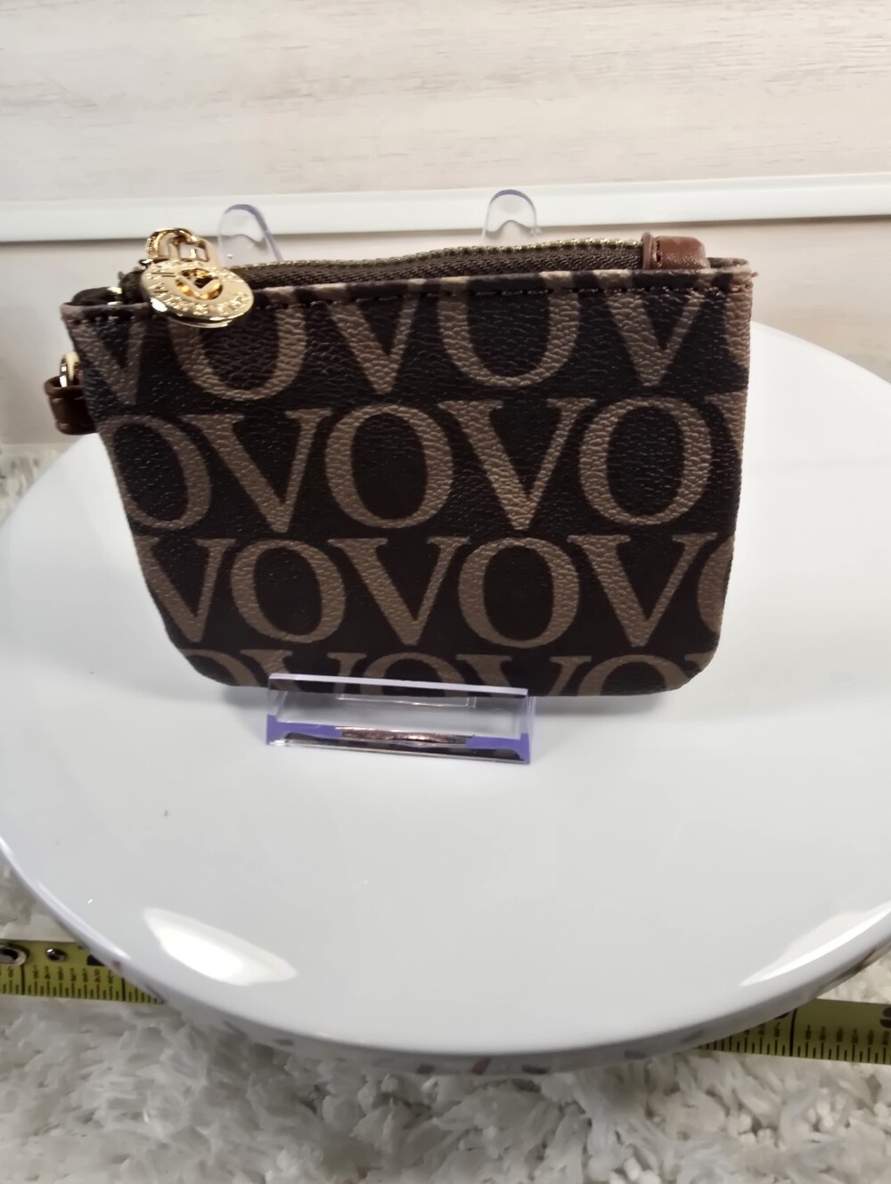 Valentino Orlandi Brown Logo Print Wristlet